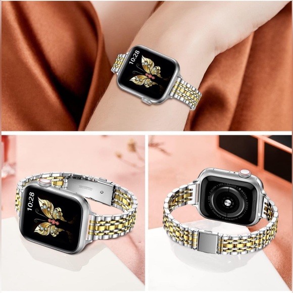 Slim Metal Stainless Steel Silver/Gold Apple Watch Band - adjustable size - NWT - Picture 2 of 12